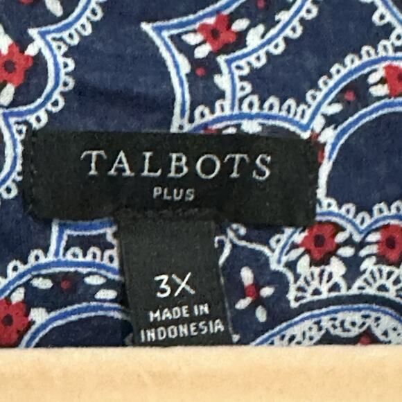 Talbots Paisley Top Plus size 3x Blue Ruffle Trip Popover Lightweight - Picture 3 of 9